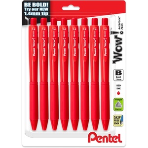 image:imagePentel Wow Retractable Ballpoint Pen 14mm Bold Line Blue Ink Pack of 8 BK444BP8CRed
