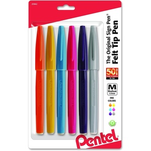 image:imagePentel Arts Sign Pen Brush Tip Assorted Ink 6Pk S520RBP6M