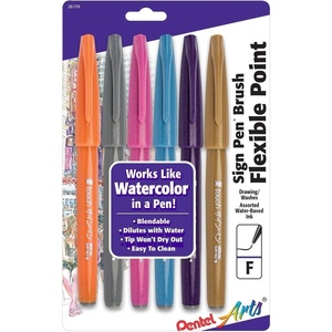 image:imagePentel Arts Sign Pen Brush Tip assorted 4 Pastel Colors 6Pk SES15C2BP6M1Assorted 1