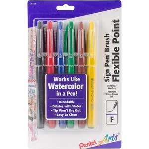 image:imagePentel Arts Sign Pen Brush Tip assorted 4 Pastel Colors 6Pk SES15C2BP6M1Assorted 2