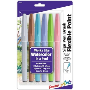 image:imagePentel Arts Sign Pen Brush Tip assorted 4 Pastel Colors 6Pk SES15C2BP6M1Assorted 4