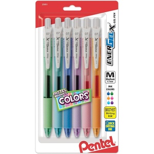 image:imagePentel EnergelX Pastel Barrels Retractable Medium Line Assorted Ink Colors Pack of 6 BL107FBP6M