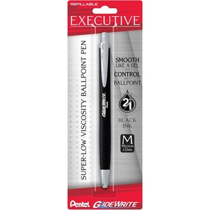 image:imagePentel Glidewrite Executive Ballpoint Pen 10mm Medium Silver Metal Barrel Black Ink Pack of 1 BX970ZBPBlack