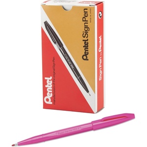 image:imagePentel Sign Pen FiberTipped Pen Red Ink Box of 12 S520BPink