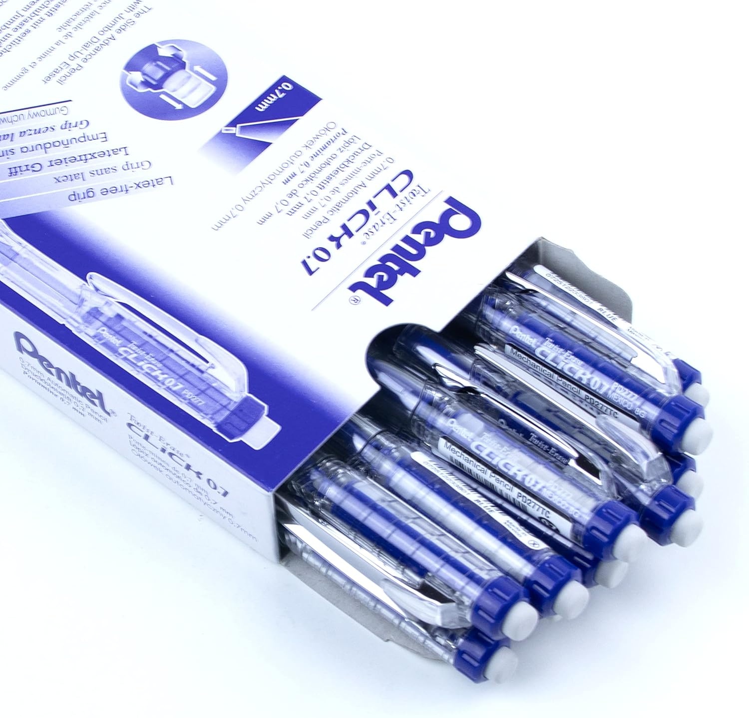 image:imagePentel TwistErase Click Mechanical Pencil 07mm Assorted Blue Barrel Colors Color May Vary Box of 12 PD277TC