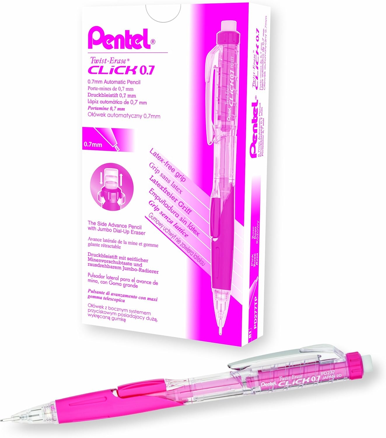 image:imagePentel TwistErase Click Mechanical Pencil 07mm Assorted Pink Barrel Colors Color May Vary Box of 12 PD277TP