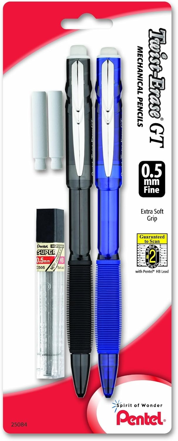 image:imagePentel TwistErase GT 05mm Mechanical Pencil Lead 2 Erasers Assorted Barrel Colors Color May Vary Pack of 2 QE205LEBP2M