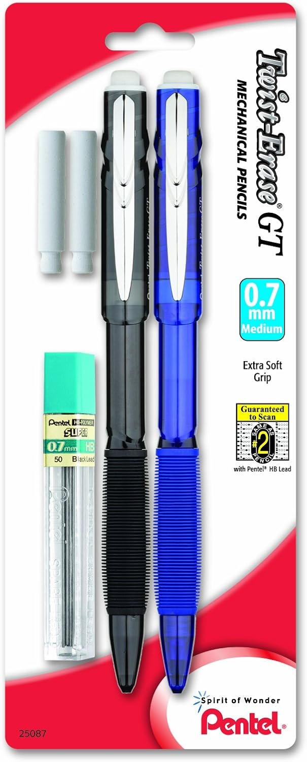 image:imagePentel TwistErase GT 07mm Mechanical Pencil Lead 2 Erasers Assorted Barrel Colors Color May Vary Pack of 2 QE207LEBP2M