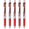 image:imagePentel Energel Retractable Ballpoint PenBLN75ZB Extra Fine Point 05mm Needle Tip Red Ink Silver Body Value Set of 5