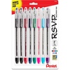 image:imagePentel RSVP Original Ballpoint Pen 07mm Fine Line Assorted Ink Colors Clear Barrel 8 Pack with Bonus Black Ink Pen