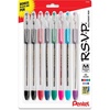 image:imagePentel RSVP Original Ballpoint Pen 10mm Medium Line Assorted Ink Colors Clear Barrel 8 Pack with Bonus Black Ink Pen