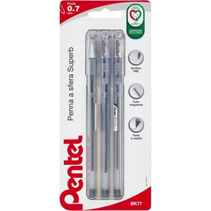 image:imagePentel BK77 Superb Ballpoint Pen Fine Point 07mm Black 3 PackBlack