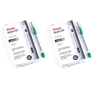 image:imagePentel BK91B RSVP Stick Ballpoint Pen 1mm Transparent Barrel Red Ink Pack of 12Green