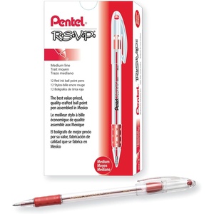 image:imagePentel BK91B RSVP Stick Ballpoint Pen 1mm Transparent Barrel Red Ink Pack of 12Red