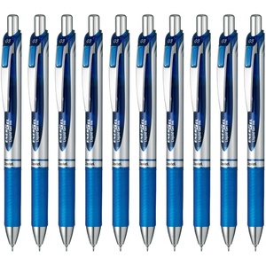 image:imagePentel BLN75C EnerGel Ink Ballpoint Pen Blue 10 Pieces001 inch 03 mm  Blue Silver Shaft