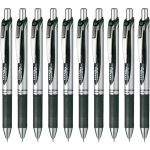 image:imagePentel EnerGel BL80A 10 Black Gel Ink Ballpoint Pen 10 Count001 inch 03 mm Black Silver Shaft