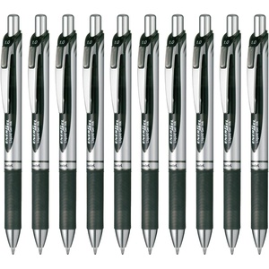 image:imagePentel EnerGel BL80A 10 Black Gel Ink Ballpoint Pen 10 Count10 mm Black Silver Shaft