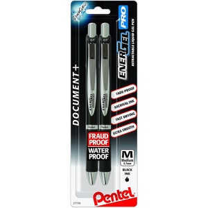 image:imagePentel EnerGel PRO Permanent Gel Pen 07mm Medium Line Archival and WaterProof Black Ink Pack of 2 BLP77BP2ABlack