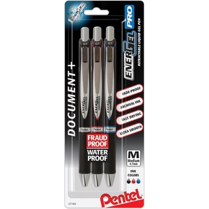 image:imagePentel EnerGel PRO Permanent Gel Pen 07mm Medium Line Archival and WaterProof Black Ink Pack of 2 BLP77BP2ABlackRedBlue