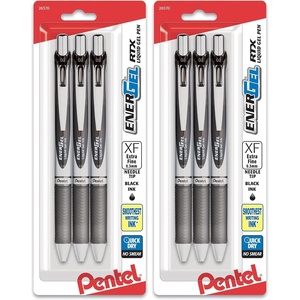 image:imagePentel EnerGel RTX Retractable Liquid Gel Pen 03mm Extra Fine Line Needle Tip Black Ink Pack of 3 BLN73BP3A