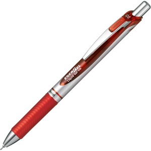 image:imagePentel Energel Knock Ballpoint Pen 05mm Needle Tip Red Ink Silver Body with Red Accent BLN75ZBSiver Body with Red Accent