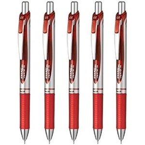 image:imagePentel Energel Retractable Ballpoint PenBLN75ZB Extra Fine Point 05mm Needle Tip Red Ink Silver Body Value Set of 5