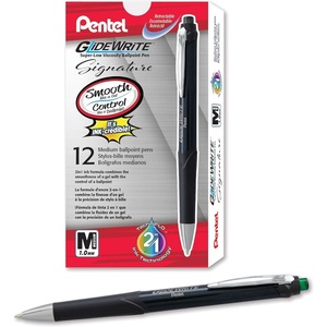 image:imagePentel Glidewrite Signature Ballpoint Pen Pearl White Barrel 10mm Medium Line Blue Ink 12 Pens BX930WCGreen