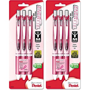 image:imagePentel Pink BCA EnerGel Retractable Liquid Gel Pen 07mm Medium Line Metal Tip Pink Barrel Black Ink Pack of 3 BL77PBP3ABC3 Count Pack of 2