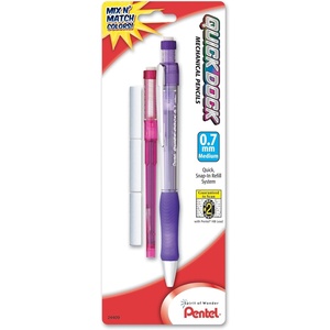 image:imagePentel Quick Dock Colors 07mm Medium Line 1 Pencil 1 Refill Cartridge and 3 Erasers Assorted Barrel and Cartridge Colors QD7LECRBP
