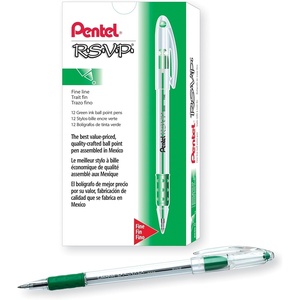 image:imagePentel RSVP Ballpoint Pen 07mm Fine Tip Red Ink Box of 12 BK90BGreen