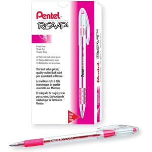 image:imagePentel RSVP Ballpoint Pen 07mm Fine Tip Red Ink Box of 12 BK90BPink