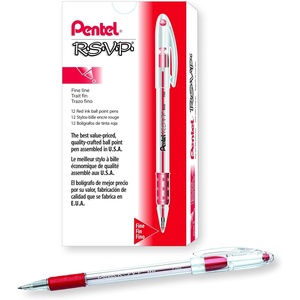 image:imagePentel RSVP Ballpoint Pen 07mm Fine Tip Red Ink Box of 12 BK90BRed