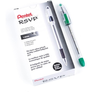 image:imagePentel RSVP Ballpoint Pen 10mm Medium Tip Green Ink BK91D Pack of 1 12 Count Total