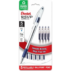 image:imagePentel RSVP Ballpoint Pen Fine Line 07mm Blue Ink BK90BP5C Pack of 1 5 Count TotalBlue