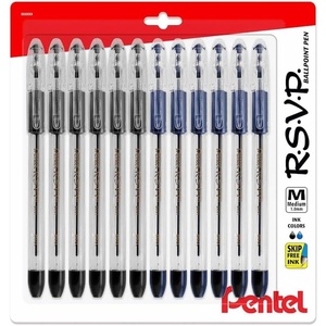 image:imagePentel RSVP Medium Point Pens  10mm  12 Pack of 6 Black amp 6 Blue Ballpoint Pens