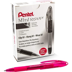 image:imagePentel RSVP Mini Ballpoint Pen 10mm Medium Line 24Assorted Ink in Clear Cylinder Pack BK91MN24MPink Ink
