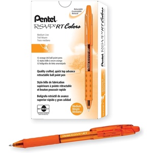 image:imagePentel RSVP RT Colors Retractable Ballpoint Pen 10mm Medium Line Barrel Pink Ink Box of 12 BK93CRPPOrange