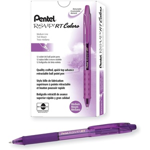 image:imagePentel RSVP RT Colors Retractable Ballpoint Pen 10mm Medium Line Barrel Pink Ink Box of 12 BK93CRPPPurple
