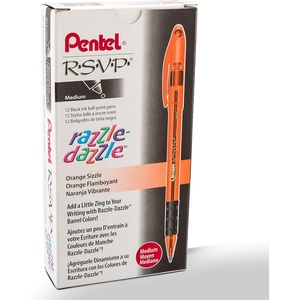 image:imagePentel RSVP RazzleDazzle Ballpoint Pen 10mm Medium Line Orange Barrel Black Ink Box of 12 BK91RDFAOrange
