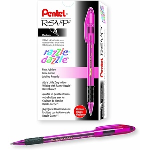image:imagePentel RSVP RazzleDazzle Ballpoint Pen 10mm Medium Line Orange Barrel Black Ink Box of 12 BK91RDFAPink