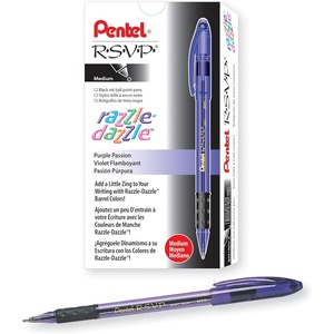 image:imagePentel RSVP RazzleDazzle Ballpoint Pen 10mm Medium Line Orange Barrel Black Ink Box of 12 BK91RDFAPurple
