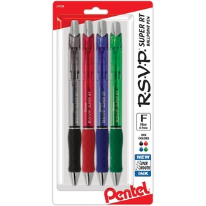 image:imagePentel RSVP Super RT Ballpoint Pen 07mm Fine Line Assorted Ink Pack of 4 BX477BP4M