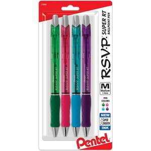 image:imagePentel RSVP Super RT Ballpoint Pen 07mm Fine Line Assorted Ink Pack of 4 BX477BP4M1Multicolor