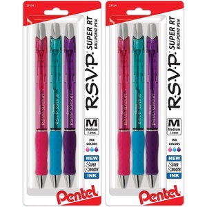 image:imagePentel RSVP Super RT Ballpoint Pen 07mm Fine Line Assorted Ink Pack of 4 BX477BP4M1Surtido