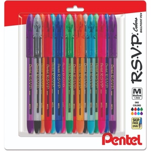 image:imagePentel Rsvp Pens Medium Point 10 mm  8 Assorted colors with LatexFree Rubber Grip for Comfortable Writing Pack of 16