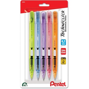 image:imagePentel Techniclick 07mm Mechanical Pencil  Pack of 5 Smooth Writing Pencil for Students amp Professionals Medium Line SideClick Lead Advance Assorted Pastel Barrel Colors PD107TBP5M