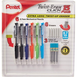 image:imagePentel TwistErase Click Mechanical Pencils 07mm HB 2 School Supplies Teacher Supplies Drawing Sketching pencils Assorted Barrel Colors 6 Mechanical Pencils 6 Erasers 3 Tubes of Lead Refills