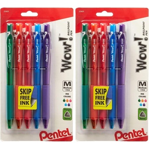 image:imagePentel WOW Colors Retractable Ballpoint Pens Medium Line Assorted Ink 5 Pack BK440CRBP5M5 Count Pack of 2