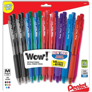 image:imagePentel Wow Retractable Ballpoint Pen 10mm Medium Line Assorted Ink Pack of 18 BK440BP18M