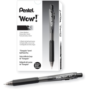 image:imagePentel Wow Retractable Ballpoint Pen 10mm Medium Line Black Ink Box of 12BK440A